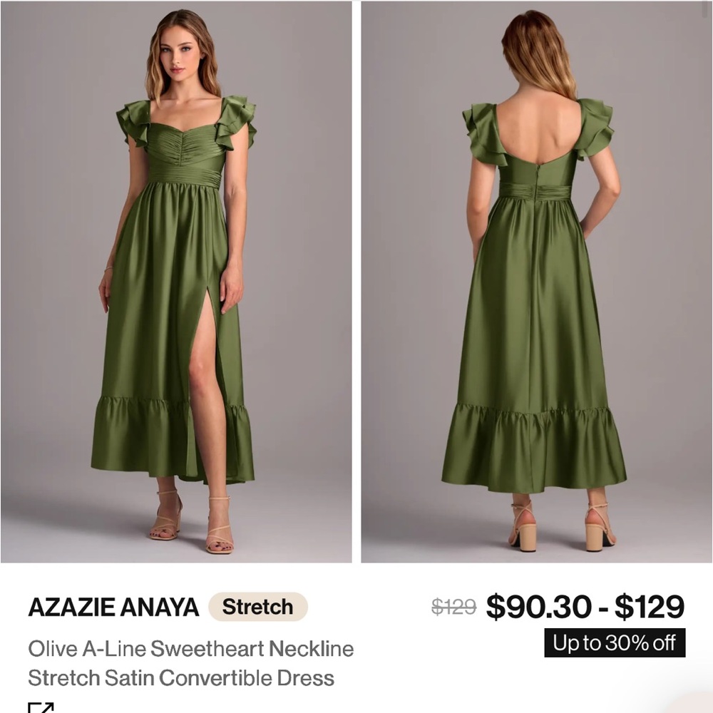 Azazie Anaya Satin Dress in Olive